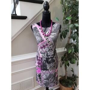 Style and Co Dress Women Small Pink Black Sleeveless Geometric Paisley Stretch